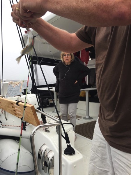 Lyn not looking too happy about us catching a fish Rory